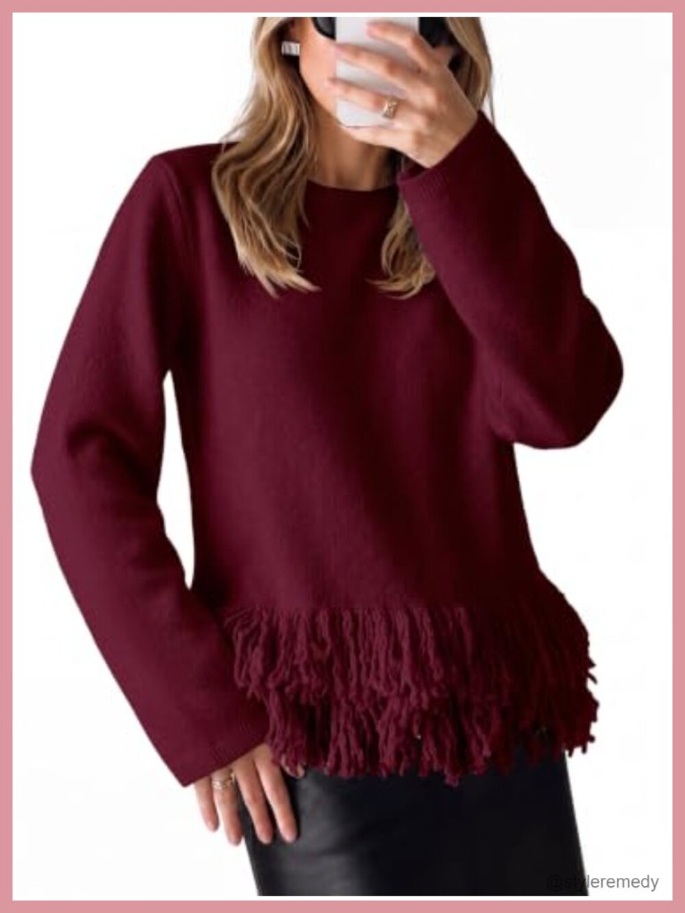 Womens Fringe Sweater Crew Neck Boho Pullover Long Sleeve Knit